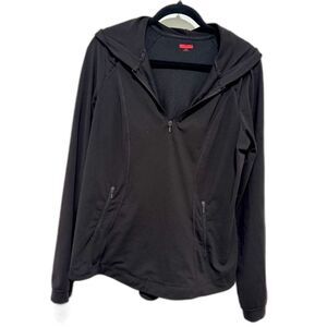 Spanx Women AirEssentials Long Hoodie Jacket Athletic Quarter Zip Black Large